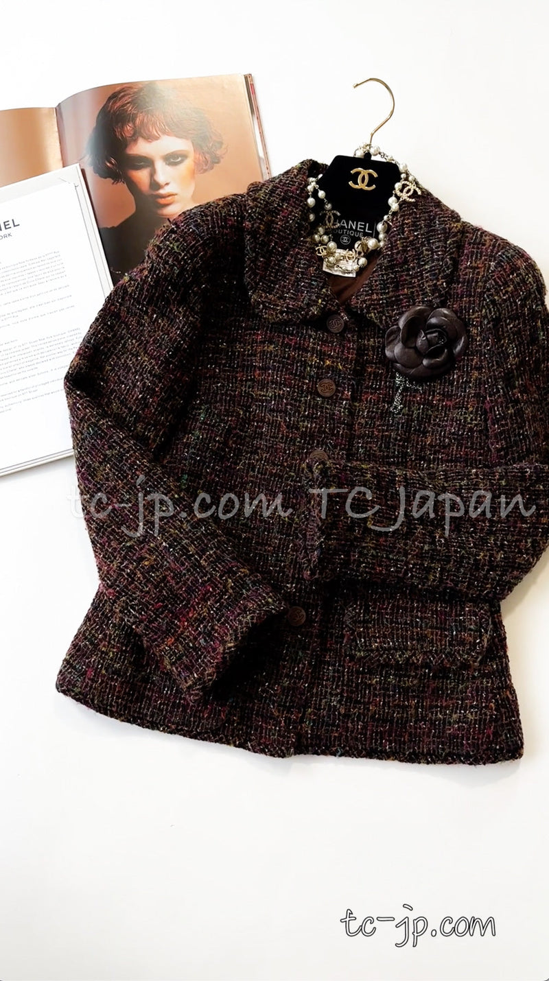 CHANEL 98A Vintage Brown Multicolor Tweed Jacket 38 シャネル ブラウン マルチカラー ツイード ジャケット 即発