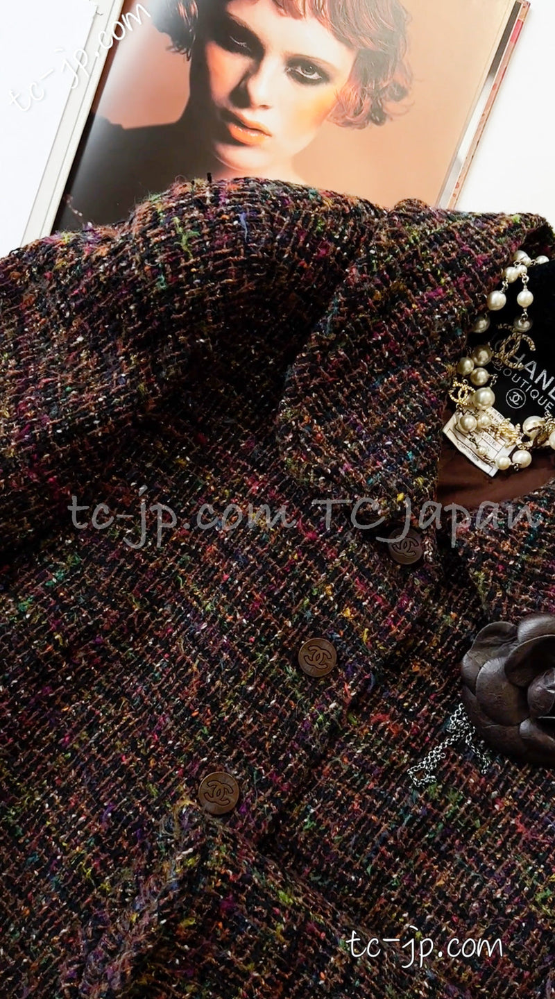 CHANEL 98A Vintage Brown Multicolor Tweed Jacket 38 シャネル ブラウン マルチカラー ツイード ジャケット 即発