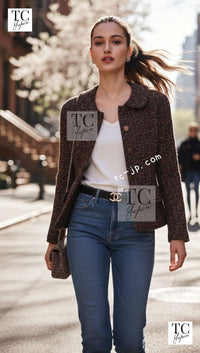 CHANEL 98A Vintage Brown Multicolor Tweed Jacket 38 シャネル ブラウン マルチカラー ツイード ジャケット 即発