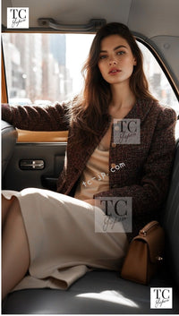 CHANEL 98A Vintage Brown Multicolor Tweed Jacket 38 シャネル ブラウン マルチカラー ツイード ジャケット 即発