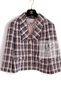 CHANEL 19PS Pink Beige Mix Cotton Checked Jacket 36 38 シャネル ピンク ベージュ ミックス コットン チェック ジャケット 即発