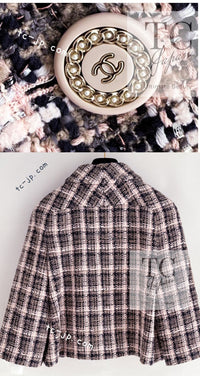 CHANEL 19PS Pink Beige Mix Cotton Checked Jacket 36 38 シャネル ピンク ベージュ ミックス コットン チェック ジャケット 即発