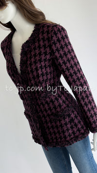 CHANEL 09S Purple Black Houndstooth Silk Tweed Jacket 38 シャネル パープル ブラック 千鳥柄 シルク ツイード ジャケット - TC JAPAN
