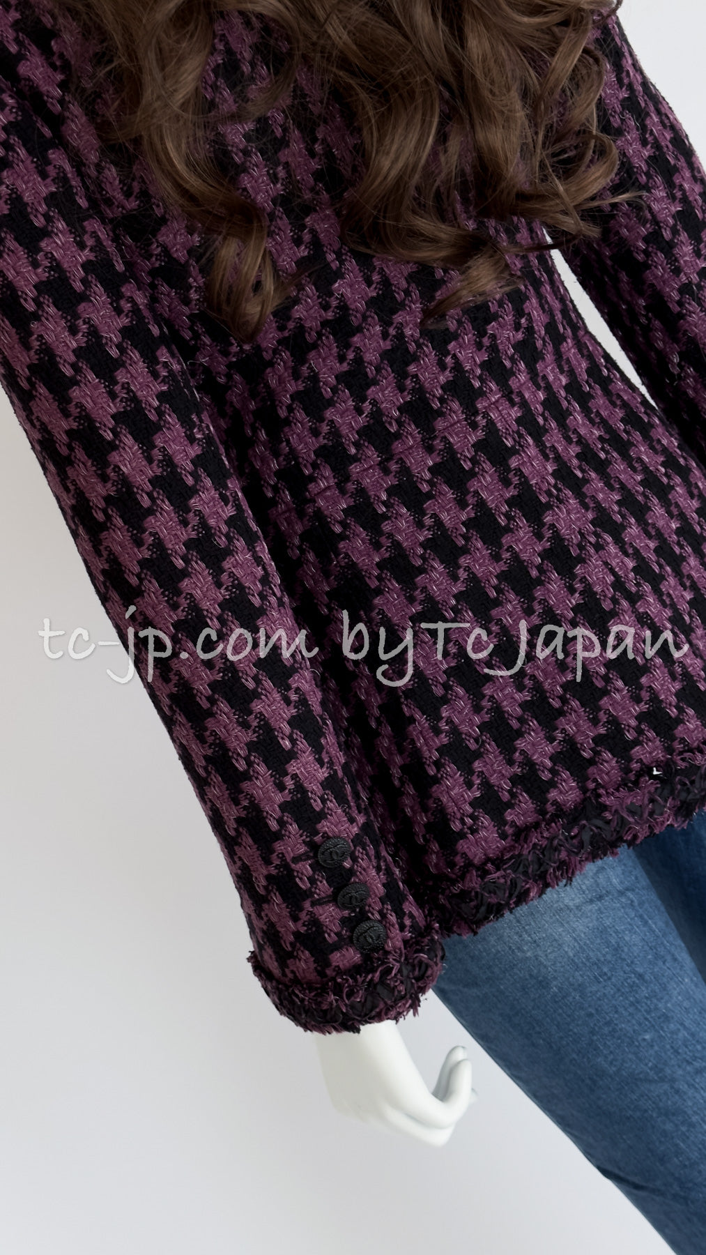 CHANEL 09S Purple Black Houndstooth Silk Tweed Jacket 38 シャネル パープル ブラック 千鳥柄 シルク ツイード ジャケット - TC JAPAN