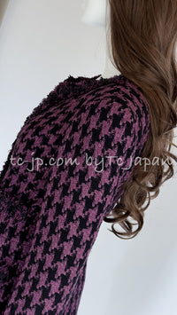 CHANEL 09S Purple Black Houndstooth Silk Tweed Jacket 38 シャネル パープル ブラック 千鳥柄 シルク ツイード ジャケット - TC JAPAN
