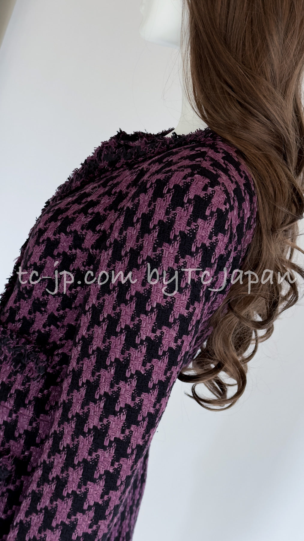 CHANEL 09S Purple Black Houndstooth Silk Tweed Jacket 38 シャネル パープル ブラック 千鳥柄 シルク ツイード ジャケット - TC JAPAN
