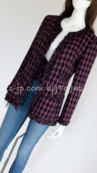 CHANEL 09S Purple Black Houndstooth Silk Tweed Jacket 38 シャネル パープル ブラック 千鳥柄 シルク ツイード ジャケット - TC JAPAN