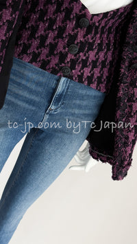 CHANEL 09S Purple Black Houndstooth Silk Tweed Jacket 38 シャネル パープル ブラック 千鳥柄 シルク ツイード ジャケット - TC JAPAN