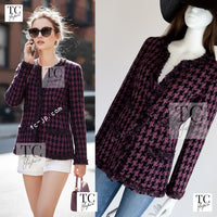 CHANEL 09S Purple Black Houndstooth Silk Tweed Jacket 38 シャネル パープル ブラック 千鳥柄 シルク ツイード ジャケット 即発
