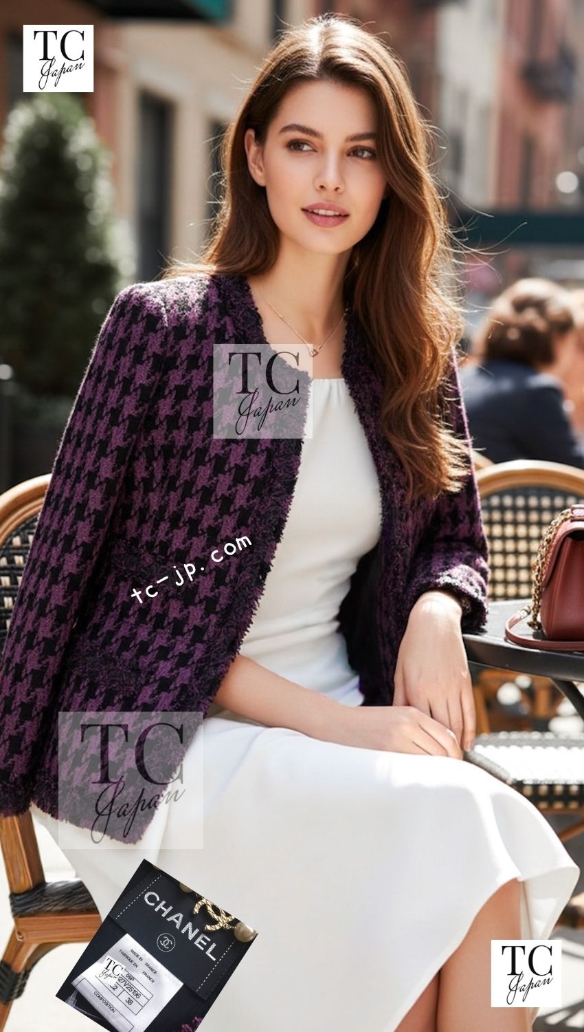 CHANEL 09S Purple Black Houndstooth Silk Tweed Jacket 38 シャネル パープル ブラック 千鳥柄 シルク ツイード ジャケット 即発