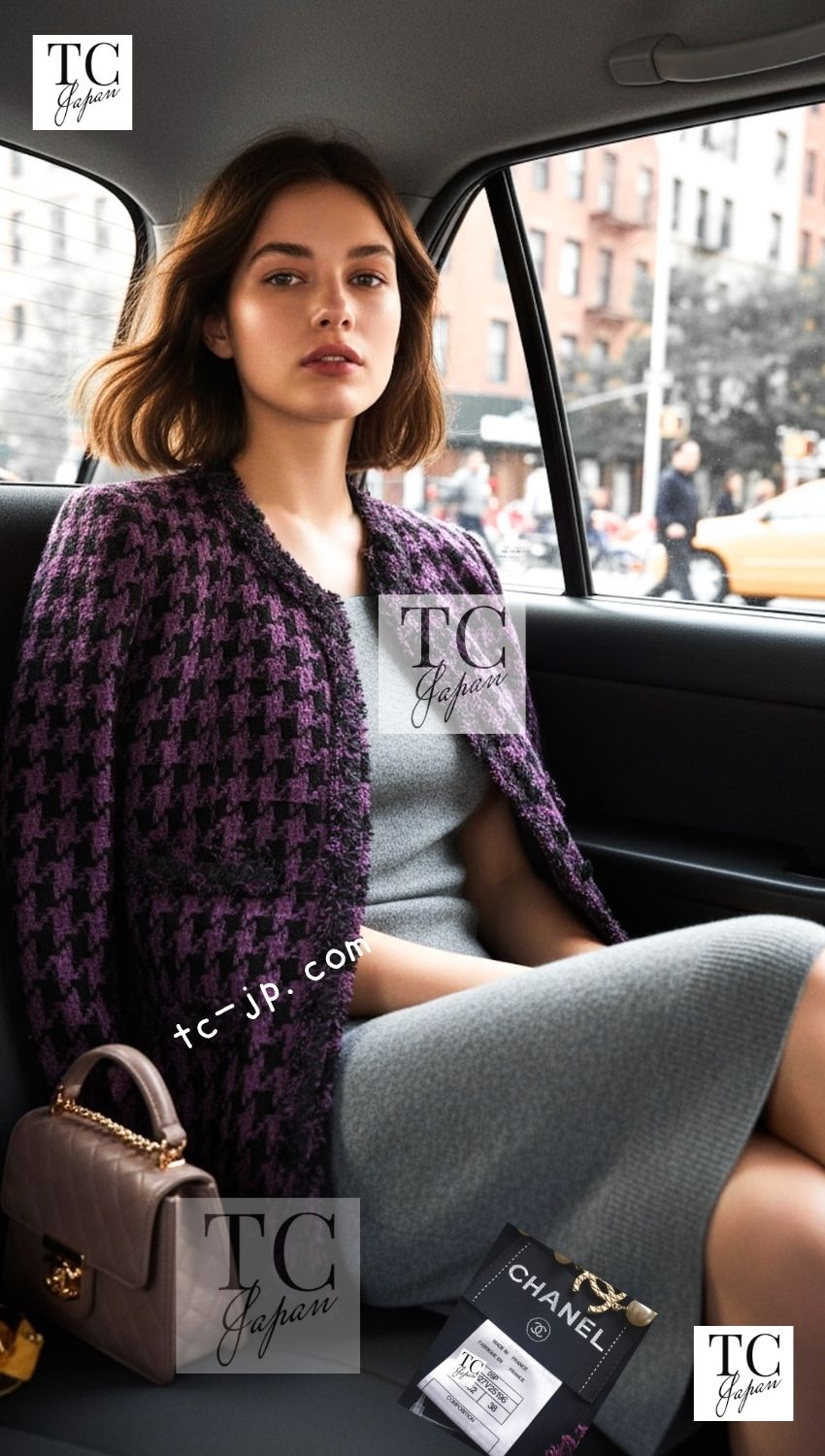 CHANEL 09S Purple Black Houndstooth Silk Tweed Jacket 38 シャネル パープル ブラック 千鳥柄 シルク ツイード ジャケット 即発