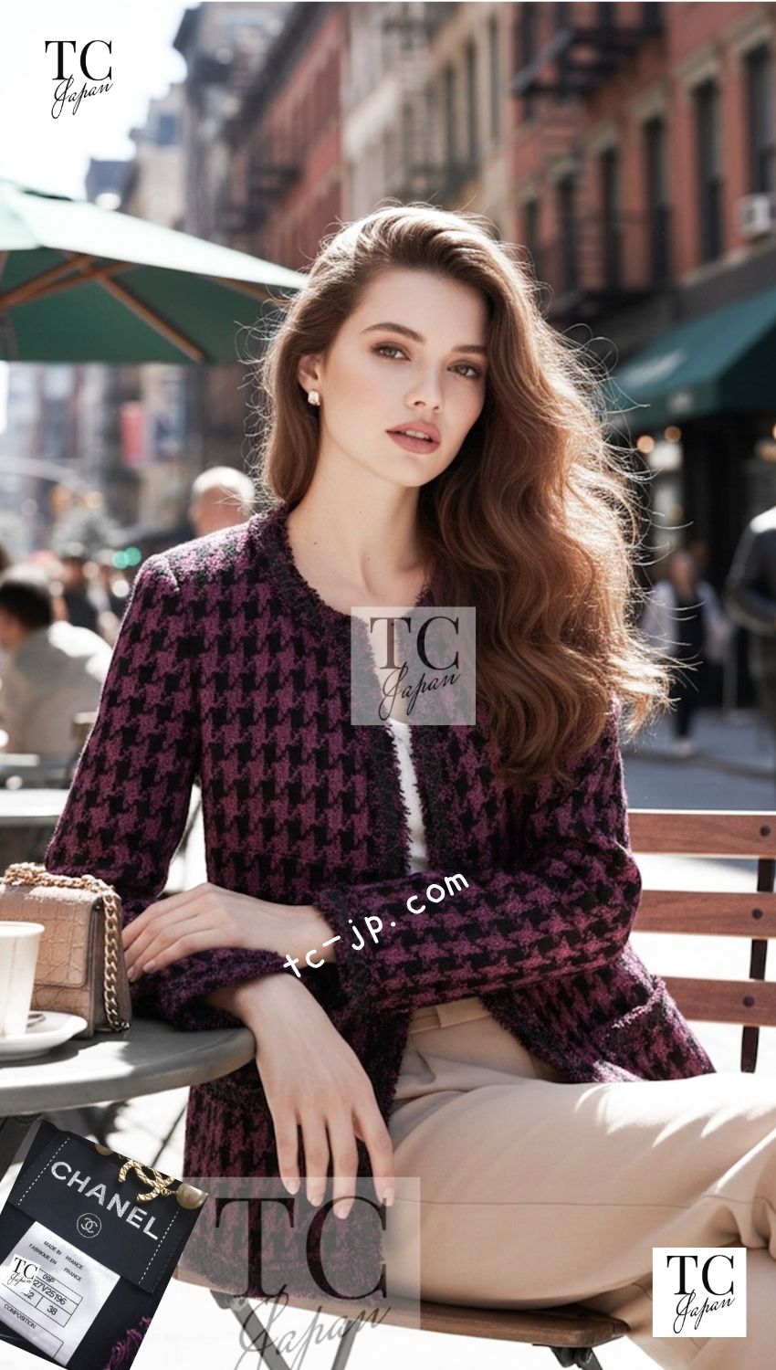CHANEL 09S Purple Black Houndstooth Silk Tweed Jacket 38 シャネル パープル ブラック 千鳥柄 シルク ツイード ジャケット - TC JAPAN