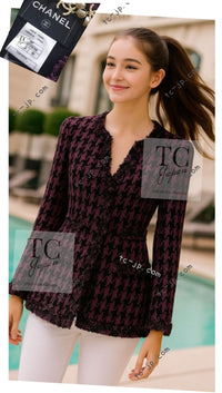 CHANEL 09S Purple Black Houndstooth Silk Tweed Jacket 38 シャネル パープル ブラック 千鳥柄 シルク ツイード ジャケット - TC JAPAN