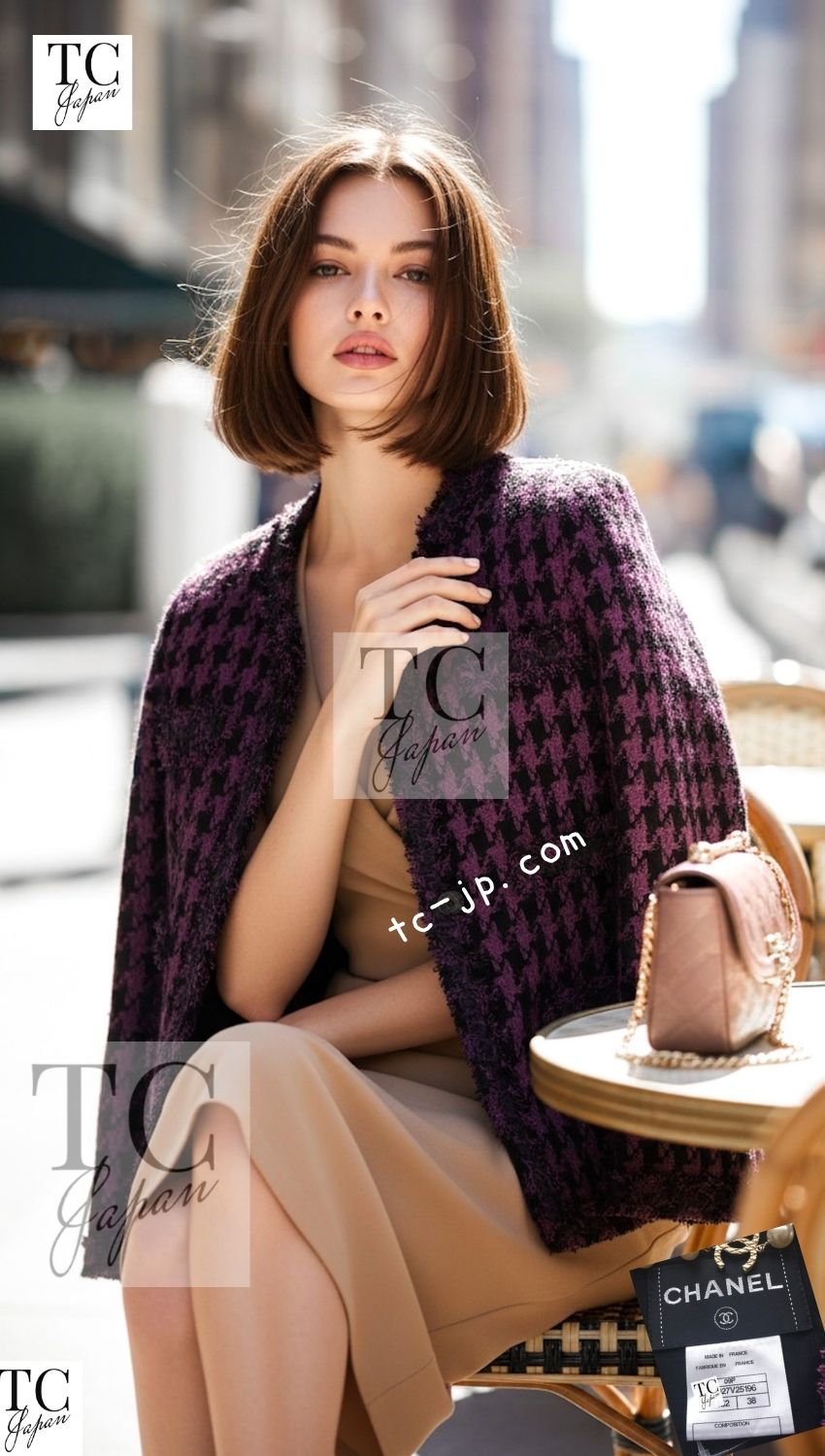 CHANEL 09S Purple Black Houndstooth Silk Tweed Jacket 38 シャネル パープル ブラック 千鳥柄 シルク ツイード ジャケット 即発