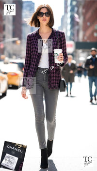 CHANEL 09S Purple Black Houndstooth Silk Tweed Jacket 38 シャネル パープル ブラック 千鳥柄 シルク ツイード ジャケット 即発