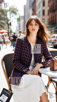 CHANEL 09S Purple Black Houndstooth Silk Tweed Jacket 38 シャネル パープル ブラック 千鳥柄 シルク ツイード ジャケット 即発