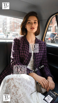CHANEL 09S Purple Black Houndstooth Silk Tweed Jacket 38 シャネル パープル ブラック 千鳥柄 シルク ツイード ジャケット 即発
