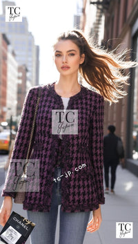 CHANEL 09S Purple Black Houndstooth Silk Tweed Jacket 38 シャネル パープル ブラック 千鳥柄 シルク ツイード ジャケット 即発