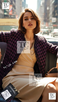 CHANEL 09S Purple Black Houndstooth Silk Tweed Jacket 38 シャネル パープル ブラック 千鳥柄 シルク ツイード ジャケット 即発
