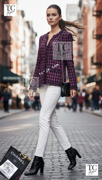 CHANEL 09S Purple Black Houndstooth Silk Tweed Jacket 38 シャネル パープル ブラック 千鳥柄 シルク ツイード ジャケット 即発