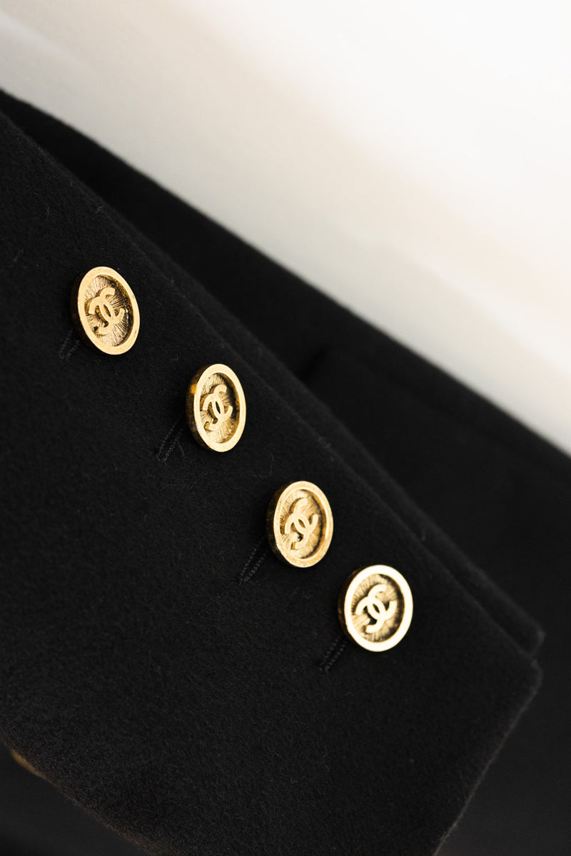CHANEL 91A Vintage Black CC Gold Button Cashmere Double Jacket 40 42 シャネル ヴィンテージ ブラック カシミア100 CCゴールドボタン ダブル ジャケット