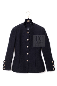 CHANEL Jacket 20A Black Unique Cut Wool Tweed CC Logo Button 34 36 2