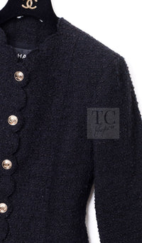 CHANEL Jacket 20A Black Unique Cut Wool Tweed CC Logo Button 34 36 15