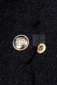 CHANEL Jacket 20A Black Unique Cut Wool Tweed CC Logo Button 34 36 3