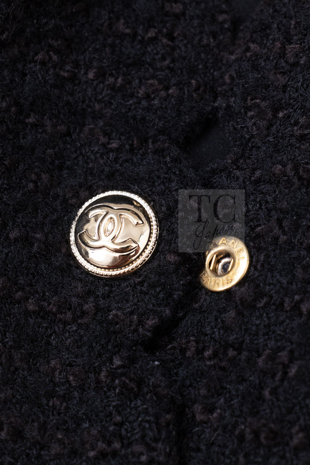 CHANEL Jacket 20A Black Unique Cut Wool Tweed CC Logo Button 34 36 3