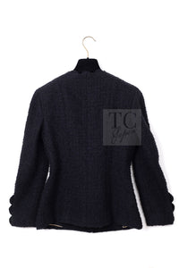 CHANEL Jacket 20A Black Unique Cut Wool Tweed CC Logo Button 34 36 7