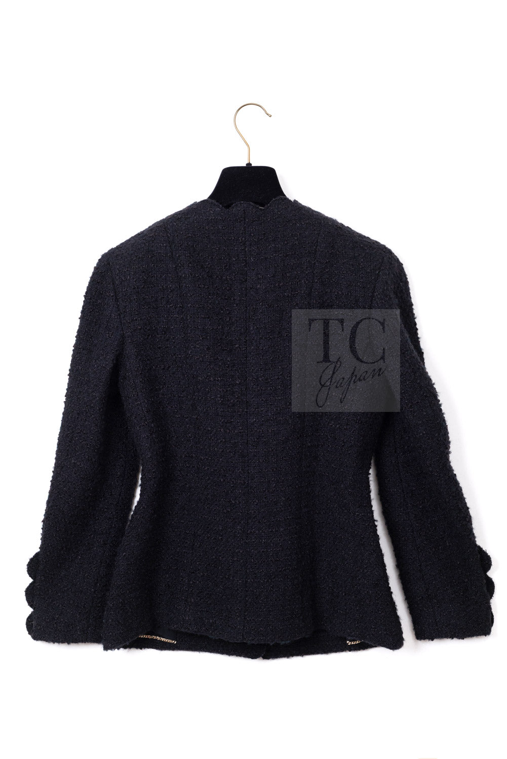 CHANEL Jacket 20A Black Unique Cut Wool Tweed CC Logo Button 34 36 7