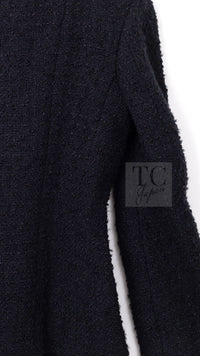 CHANEL Jacket 20A Black Unique Cut Wool Tweed CC Logo Button 34 36 8