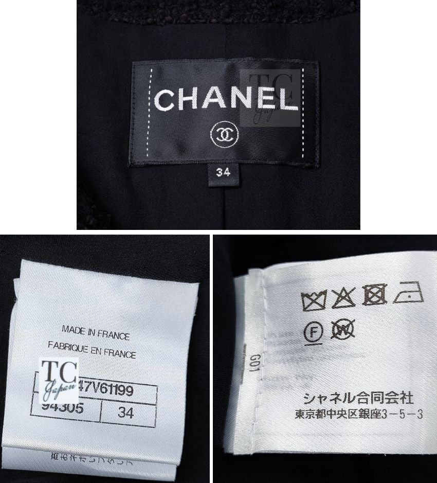 CHANEL Jacket 20A Black Unique Cut Wool Tweed CC Logo Button 34 36 10