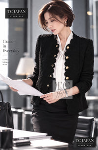 CHANEL Jacket 20A Black Unique Cut Wool Tweed CC Logo Button 34 36 11