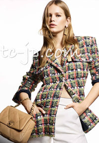 CHANEL 20C Green Orange Navy Mix Sequin Embellishments Tweed Jacket 38 シャネル グリーンオレンジ ネイビーミックスカラー スパンコール ツイード  ジャケット 即発