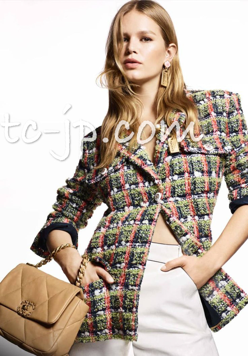 CHANEL 20C Green Orange Navy Mix Sequin Embellishments Tweed Jacket 38 シャネル グリーンオレンジ ネイビーミックスカラー スパンコール ツイード  ジャケット 即発