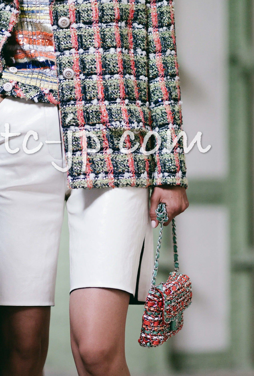 CHANEL 20C Green Orange Navy Mix Sequin Embellishments Tweed Jacket 38 シャネル グリーンオレンジ ネイビーミックスカラー スパンコール ツイード  ジャケット 即発