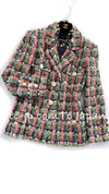 CHANEL 20C Green Orange Navy Mix Sequin Embellishments Tweed Jacket 38 シャネル グリーンオレンジ ネイビーミックスカラー スパンコール ツイード  ジャケット 即発