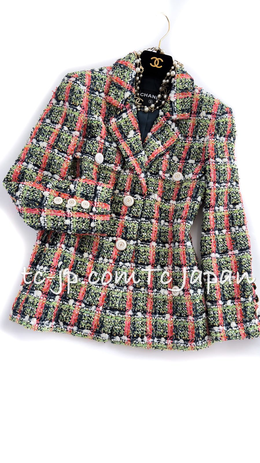 CHANEL 20C Green Orange Navy Mix Sequin Embellishments Tweed Jacket 38 シャネル グリーンオレンジ ネイビーミックスカラー スパンコール ツイード  ジャケット 即発