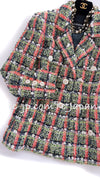 CHANEL 20C Green Orange Navy Mix Sequin Embellishments Tweed Jacket 38 シャネル グリーンオレンジ ネイビーミックスカラー スパンコール ツイード  ジャケット 即発