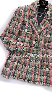 CHANEL 20C Green Orange Navy Mix Sequin Embellishments Tweed Jacket 38 シャネル グリーンオレンジ ネイビーミックスカラー スパンコール ツイード  ジャケット 即発