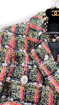 CHANEL 20C Green Orange Navy Mix Sequin Embellishments Tweed Jacket 38 シャネル グリーンオレンジ ネイビーミックスカラー スパンコール ツイード  ジャケット 即発