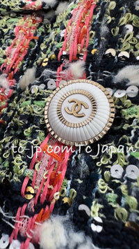 CHANEL 20C Green Orange Navy Mix Sequin Embellishments Tweed Jacket 38 シャネル グリーンオレンジ ネイビーミックスカラー スパンコール ツイード  ジャケット 即発