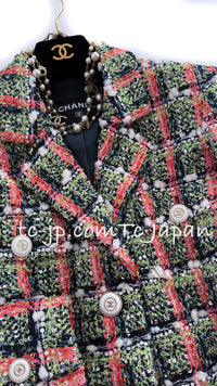 CHANEL 20C Green Orange Navy Mix Sequin Embellishments Tweed Jacket 38 シャネル グリーンオレンジ ネイビーミックスカラー スパンコール ツイード  ジャケット 即発