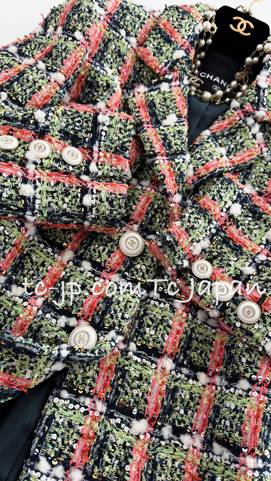シャネル ジャケット CHANEL グリーンオレンジ ネイビーミックスカラー