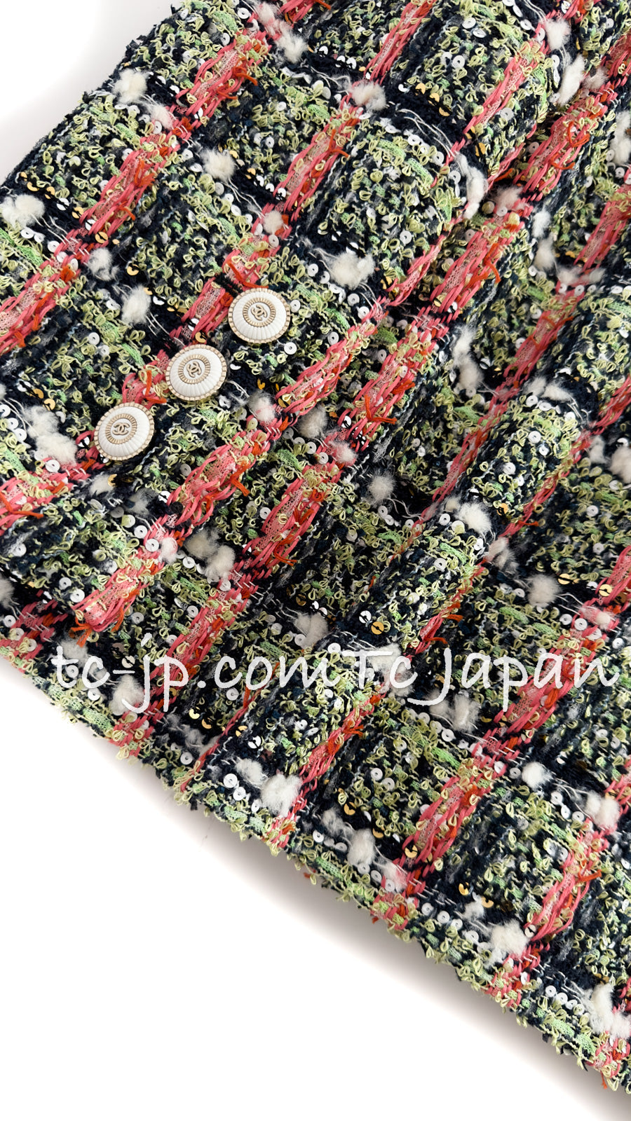 CHANEL 20C Green Orange Navy Mix Sequin Embellishments Tweed Jacket 38 シャネル グリーンオレンジ ネイビーミックスカラー スパンコール ツイード  ジャケット 即発