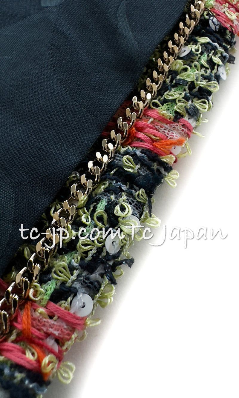 CHANEL 20C Green Orange Navy Mix Sequin Embellishments Tweed Jacket 38 シャネル グリーンオレンジ ネイビーミックスカラー スパンコール ツイード  ジャケット 即発