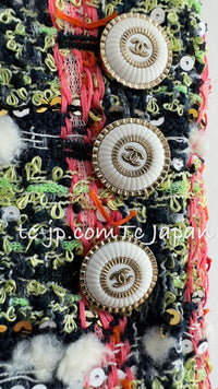 CHANEL 20C Green Orange Navy Mix Sequin Embellishments Tweed Jacket 38 シャネル グリーンオレンジ ネイビーミックスカラー スパンコール ツイード  ジャケット 即発