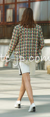 CHANEL 20C Green Orange Navy Mix Sequin Embellishments Tweed Jacket 38 シャネル グリーンオレンジ ネイビーミックスカラー スパンコール ツイード  ジャケット 即発