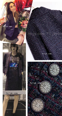 CHANEL 14B Navy Purple Metallic Tweed Jacket 36 38 シャネル ネイビー パープル メタリック ツイード ジャケット 即発